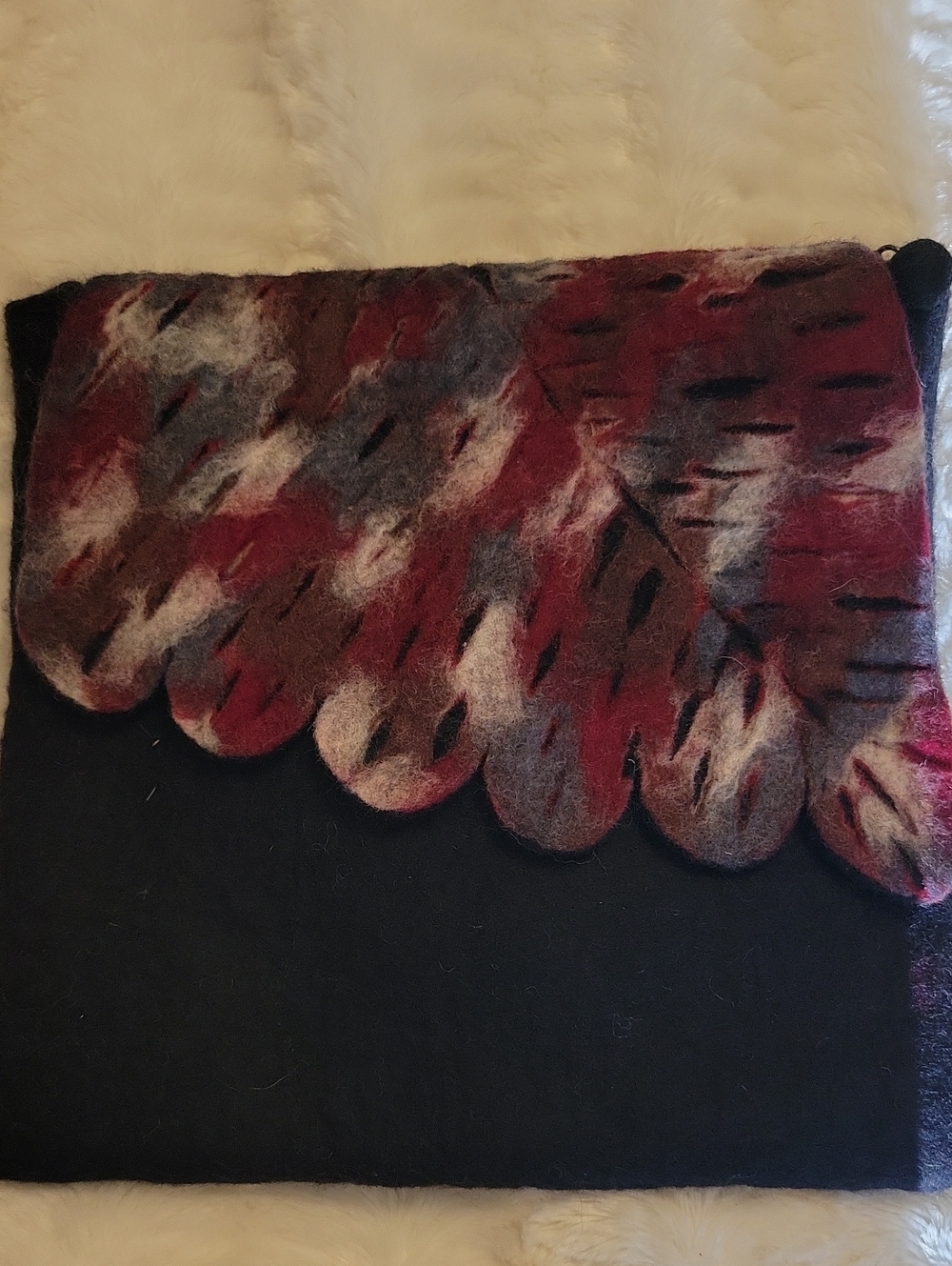 Wool Felt Scalloped Edge Clutch - Burgundy Multicolor
